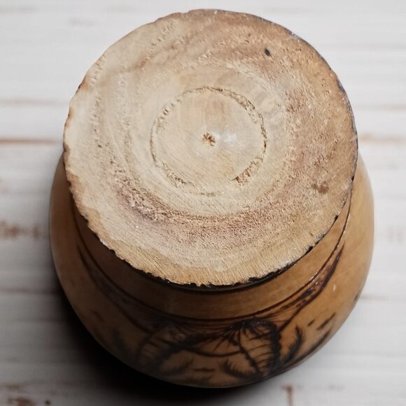 Vintage 2003 Cuba Varadero Wood Vase | Burned Palm Tree Art | Carved Souvenir - Picture 6 of 8